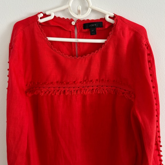J. Crew Embroidered Red 100% Linen Top Size 2 Tall - Picture 2 of 6